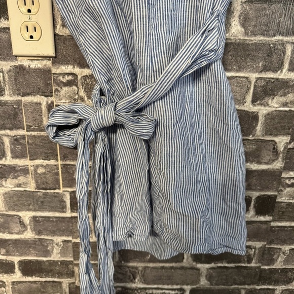 Reformation Angela Linen Wrap Cami Mini Dress Blue Striped Bow Tie - Picture 11 of 11